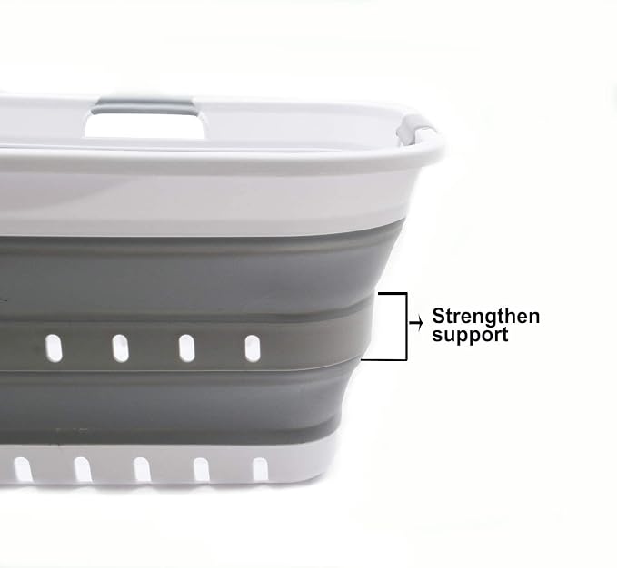SAMMART 42L (11 gallon) Collapsible Plastic Laundry Basket - Foldable Pop Up Storage Container/Organizer - Portable Basket - Space Saving Hamper/Basket (2, White/Grey) - Image 5