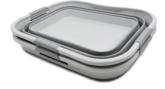 SAMMART Set of 2-30L (8 gallon) Collapsible Plastic Laundry Basket - Foldable Pop Up Storage Container/Organizer - Portable Washing Tub, Water capacity: 24L (6.3 gallon) (2, Grey) - Image 2