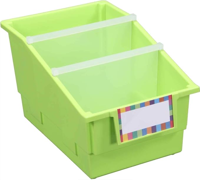 Really Good Stuff Neon Green Chapter Book Library Bins with Dividers | 8.75" x 13.5" x 7.75", 4-Pack, Plastic Shelf Bin Classroom Organizers for Book Organization, Documents, Files, Magazines - Image 2