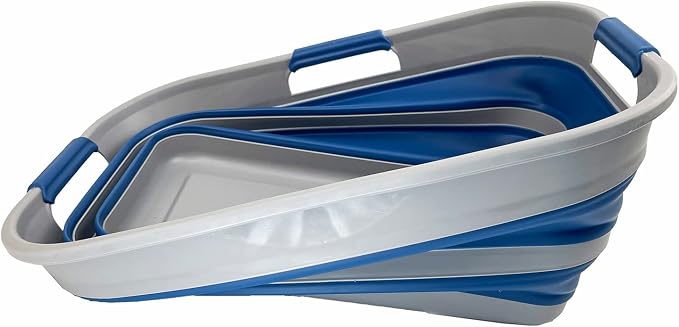 SAMMART 21L (5.5 Galloons) Collapsible Plastic Storge Basket - Foldable Pop Up Storage Container/Organizer - Portable Washing Tub - Space Saving Hamper/Basket (Grey/Mist Blue (Set of 2)) - Image 3