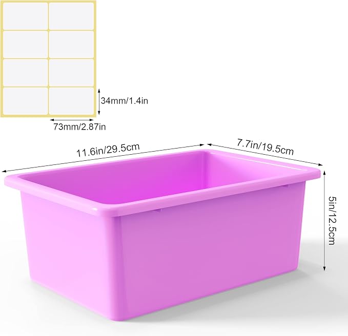 Outus 24 Pack Book Bins for Classroom Plastic Cubby Storage Bins Colored Kids Toy Organizer Container with 120 Pcs Self Adhesive Label for Student Teacher Library School Office Home (Candy Color) - Image 3