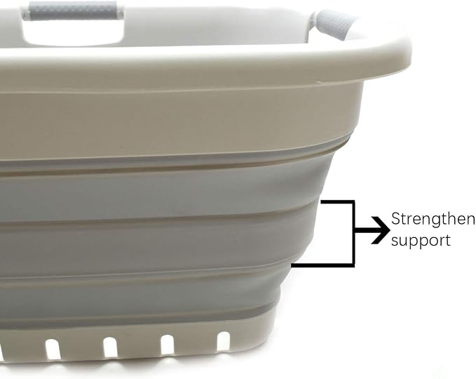 SAMMART 41L (10.8 gallon) Set of 2 Collapsible 3 Handled Plastic Laundry Basket-Foldable Pop Up Storage Container/Organizer-Space Saving Hamper/Basket (2, Grey/Grey) - Image 5