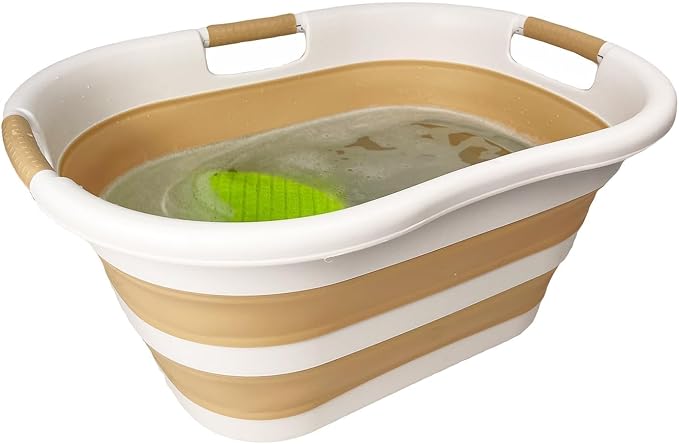 SAMMART 40L (10.5 gallon) Set of 2 Plastic Foldable Laundry Basket - Collapsible, Space Saving and Portable Laundry Hamper, Ideal for Home, Travel, Dorm, and Camping (2, White/Beige) - Image 7