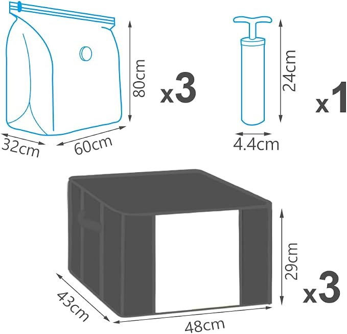 VOUNOT Set of 7 Clothes Storage Bag with Large Capacity Vacuum Bag 3 Foldabale EDENOO Storage bag with Reinforced Handle 3 Vacuum Bags with Hand Pump for Bedding and Clothes. - Image 2