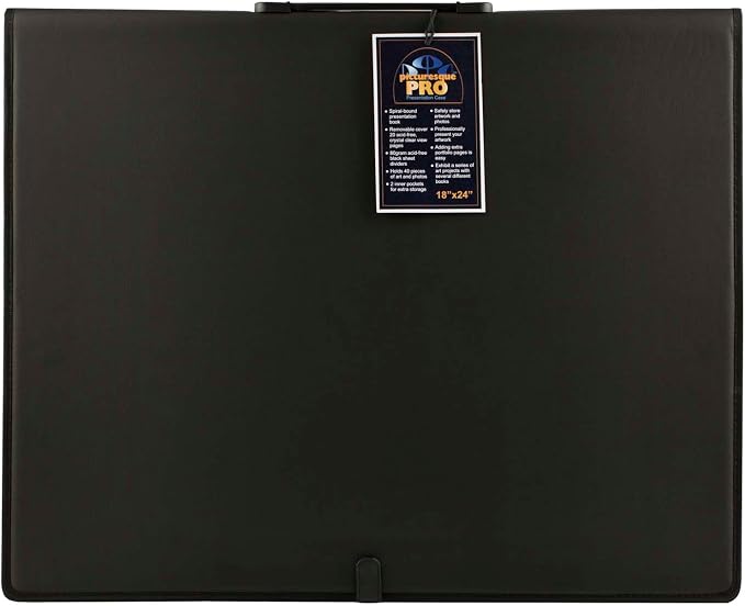 Picturesque Pro Presentation Case- Professional Art Portfolio Folder for Artwork up to 18x24- Vegan Leather Zippered Case, Archival Storage Solution w/Removable Spiral-Bound Book of 20 Clear Sleeves by Stein+Design