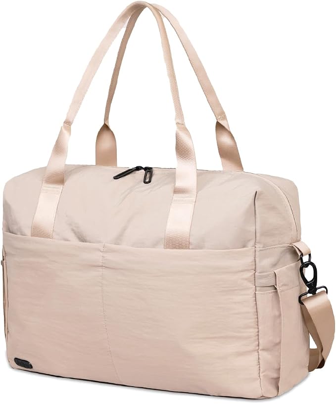 Austin Carry-On Travel Duffel Bag for Women, 18” Weekender Bag with Laptop Sleeve, Durable Material, and Trolley Sleeve, Ideal for Work, Gym, and Overnight Trips (Natural) by Jadyn