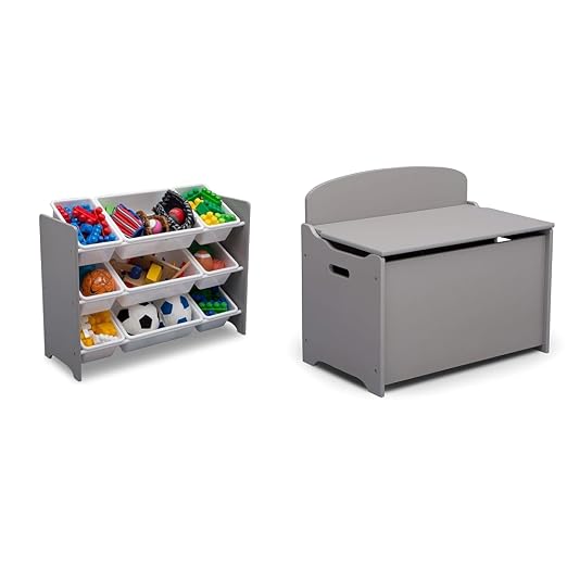 Delta Children MySize 9 Bin Plastic Toy Organizer - Greenguard Gold Certified, Grey & MySize Deluxe Toy Box - Greenguard Gold Certified, Grey by DeltaChildren