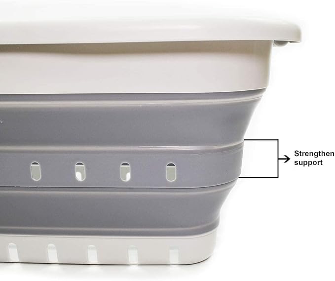 SAMMART 41L (10.8 gallon) Set of 2 Collapsible 3 Handled Plastic Laundry Basket-Foldable Pop Up Storage Container/Organizer-Space Saving Hamper/Basket (2, Grey/Dark Grey) - Image 5