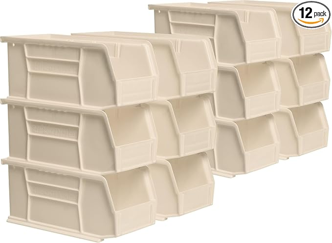 Akro-Mils 30230 AkroBins Plastic Storage Bins, 11"x5"x5", Stone, 12-Pack | Space-Saving Stackable Bins for Garage, Pantry, Craft Organization by Akro-Mils