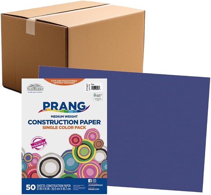 Prang Construction Paper, 12" x 18", Blue, 50/Pack, 25 Packs | Formerly SunWorks, Class Pack, 1250 Sheets Total, P7407 by Prang