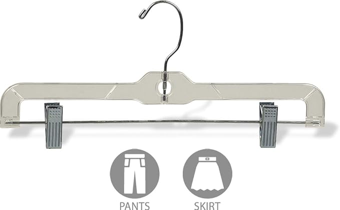 Clear Plastic Kids Bottom Hanger with Adjustable Cushion Clips, Small 12 Inch Pant Hangers with 360 Degree Chrome Swivel Hook (Set of 100) - Image 3