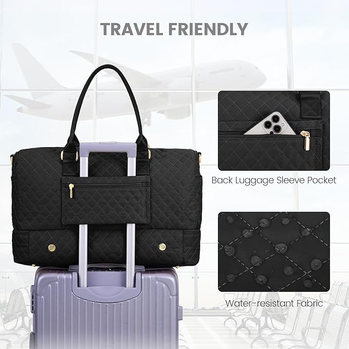 LOVEVOOK Travel Duffle Bag for Women, Weekender Overnight Bag with Shoe Compartment, Carry on Bag with Toiletry Bag, Gym Duffel Bag with Wet Pocket, Hospital Bags for Labor and Delivery 3 Pcs Set - Image 5