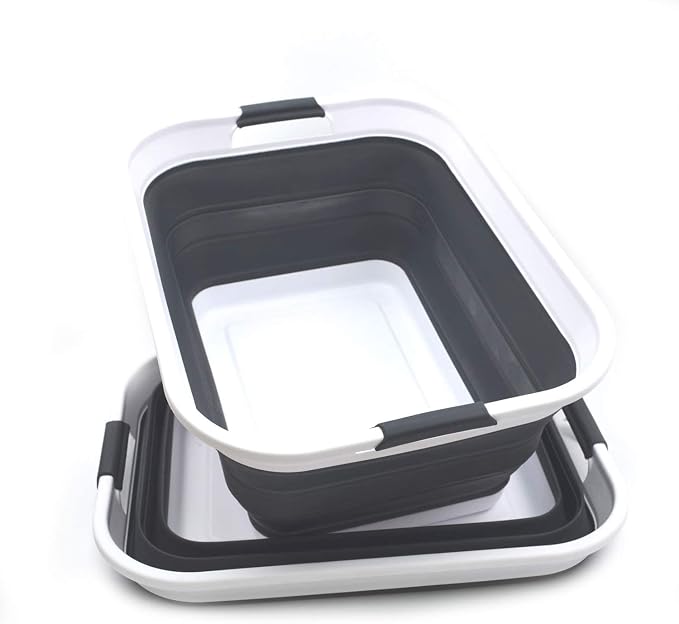 SAMMART 42L(11 gallon) Set of 2 Collapsible Plastic Laundry Basket-Foldable Pop Up Storage Container-Portable Washing Tub-Space Saving,Water capacity 34L(9 gallon) (2 rectangular - strengthen, black) - Image 3
