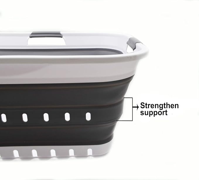 SAMMART 42L (11 gallon) Collapsible Plastic Laundry Basket - Foldable Pop Up Storage Container/Organizer - Portable Basket - Space Saving Hamper/Basket (2, White/Dark Grey) - Image 4