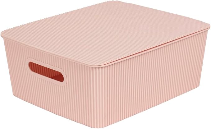 Glad Storage Baskets with Lids - Set of 4 Stackable Plastic Boxes with Handles - Decorative Shelf Organizer Bins for Bathroom and Closet, Pink, 3.1 Gallon - Image 2