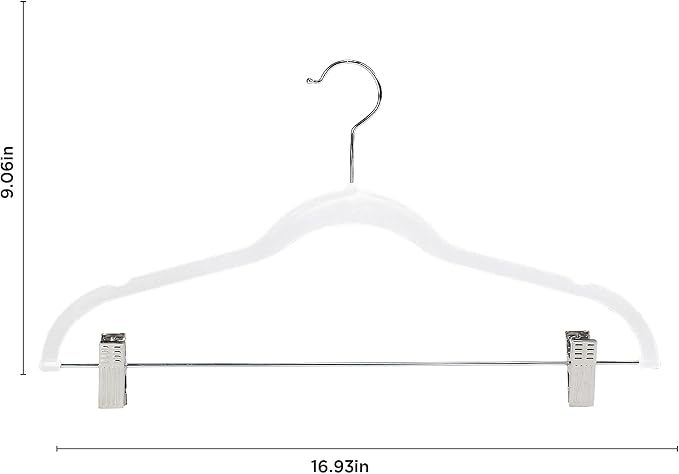 Simplify Velvet Hangers with Clips, 60 Pack, Durable, Non-Slip, Slim Design, White, Organization, Closet, Organization - Image 6