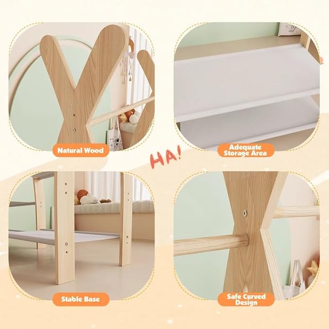 NACHES Small Kid Clothing Rack Wood Montessori Garment Rack for Toddler Baby Wardrobe Closet Compact Dress Up Storage Organizer Hanging Rod with Basket for Costume Princess Skirt Coat Bedroom Nursery - Image 4