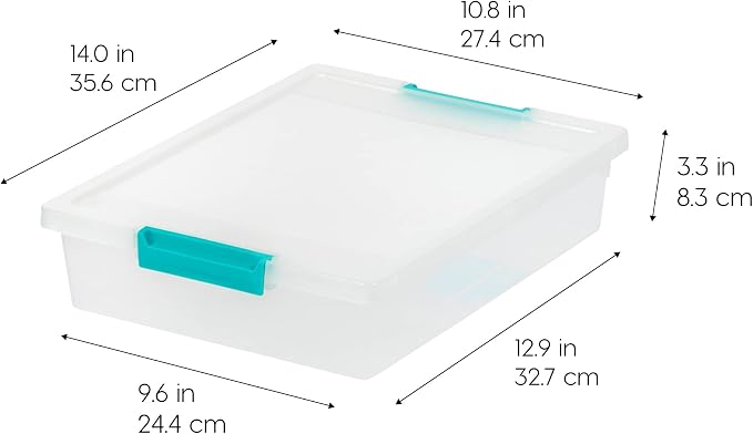 IRIS USA 6 Qt. Craft Storage Bins with Lids, 6-Pack, |Made in USA|, Clip Box, Small Plastic Sensory Bin Tote Organizer Containers for Art Supplies, Paper, & Office, Stackable - Clear/Seafoam Blue - Image 2