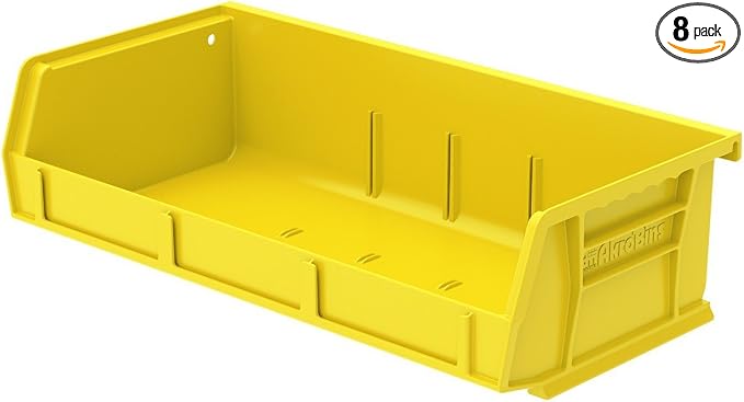 Akro-Mils 30232 AkroBins Plastic Storage Bins, 5"x11"x3", Yellow, 8-Pack | Space-Saving Stackable Bins for Garage, Pantry, Craft Organization by Akro-Mils