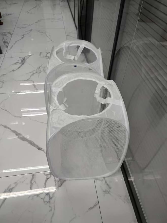 SUPNFOX 2 Pack Pop Up Mesh Laundry Baskets, Collapsible Washing Basket Popup Laundry Hamper, Foldable Laundry Bin Bag with Handles for Kids Room College Dorm Or Camping -White - Image 11