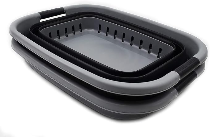 SAMMART 37L (9.77 gallon) Collapsible Plastic Laundry Basket - Foldable Pop Up Storage Container/Organizer - Portable Washing Tub - Space Saving Hamper/Basket (2, Grey/Black) - Image 2