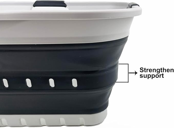 SAMMART 42L (11 gallon) Collapsible Plastic Laundry Basket - Foldable Pop Up Storage Container/Organizer - Portable Basket - Space Saving Hamper/Basket (Grey/Charcoal Black (Set of 2)) - Image 5