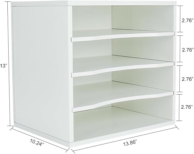 Mail Sorter Organizer, Wood Countertop Literature Organizer, Office Supplies Desktop File Bill Paper Organizer for Office Home School, 4 Compartments, White - Image 3