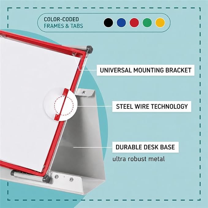 Tarifold Desktop Reference Display System, 50 Pockets, Expandable, Red | 50 Double-Sided PVC Pockets, Holds 100 Letter-Size Sheets, Sturdy Metal Base, Quick-Find Indexing, Quick and Easy to Assemble - Image 3