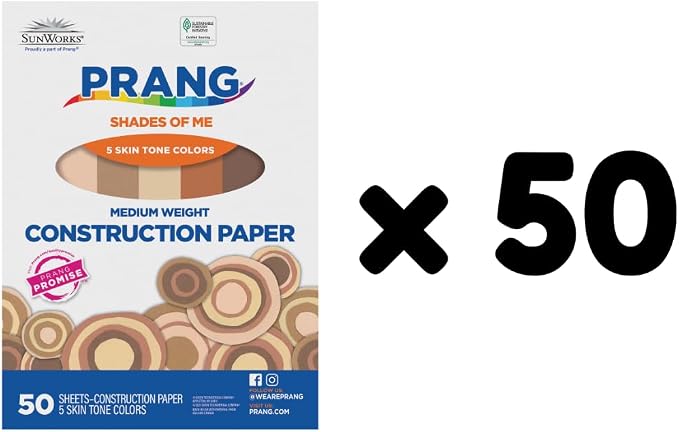 Prang Construction Paper, Shades of Me, 9" x 12", 50/Pack, 50 Packs | Formerly SunWorks, Multicultural Craft Paper, Medium Weight, 5 Assorted Skin Tone Colors, 2500 Sheets Total, P9509 - Image 3