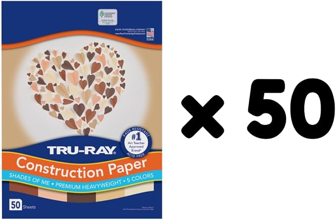 Tru-Ray Shades of Me Construction Paper, 5 Assorted Skin Tone Colors, 9" x 12", 50 Sheets/Pack, Case of 50 Packs, 2500 Sheets Total - Image 2