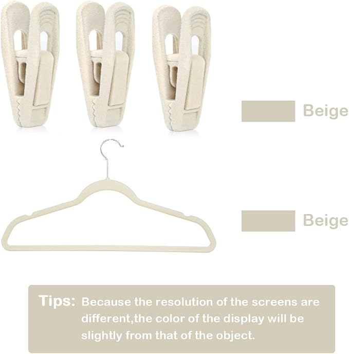 TOFIIGREM Beige Velvet Hangers Clips 50 PCS, Non-Slip Velvet Skirt Hanger Clips for Ivory/Beige Velvet Hangers, Strong Finger Clips Perfect for Thin Velvet Hangers Skirt Pant Suit Velvet Hangers - Image 6