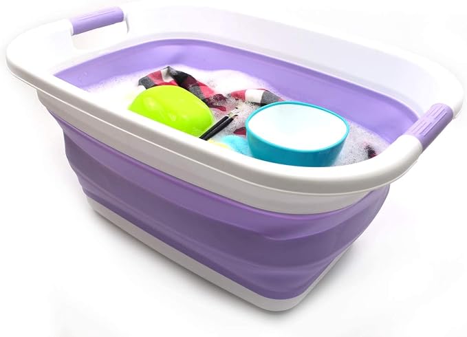 SAMMART 31L (8.1 gallon) Collapsible Plastic Laundry Basket - Foldable Pop Up Storage Container-Portable Washing Tub - Space Saving Hamper/Basket, Water capacity: 23L (6 gallon) (1, Lt. Purple) - Image 6