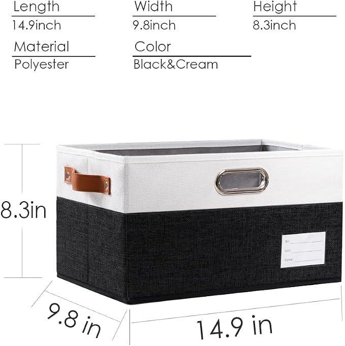 Foldable Storage Bins with Handles [3-Pack] Fabric Collapsible Storage Boxes Baskets Cubes Containers with Handles for Closet Living Room Bedroom (Black & White 14.9x9.8x8.3'') - Image 4