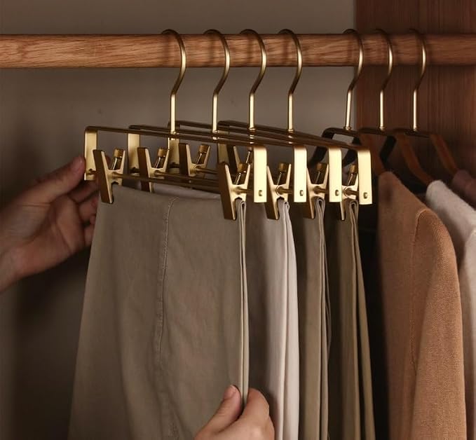 Premium Matte Gold Aluminum Pants Clip Hanger 100 Pack, Extra Smooth & Durable Metal Shirt Dress Aluminum Alloy Hanger,Clothing Support,Clothing Hang - Image 2