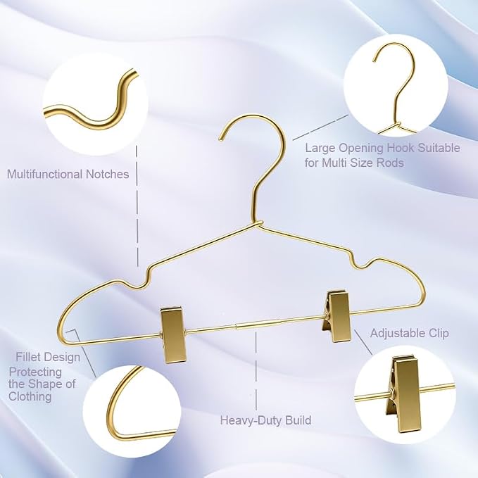 Premium 16.5” Matte Gold Metal Clothes Clips Hangers, Heavy Duty Skirt Slack Hangers, Metal Rack for Trousers Non Slip Clips, Clothes Hanger Display and Storage, 30 Pack - Image 6