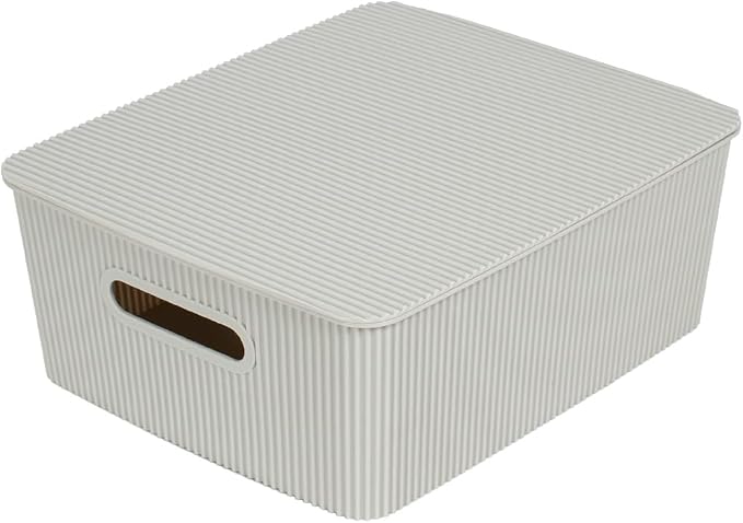 Glad Storage Baskets with Lids - Set of 4 Stackable Plastic Boxes with Handles - Decorative Shelf Organizer Bins for Bathroom and Closet, Grey, 3.1 Gallons - Image 2