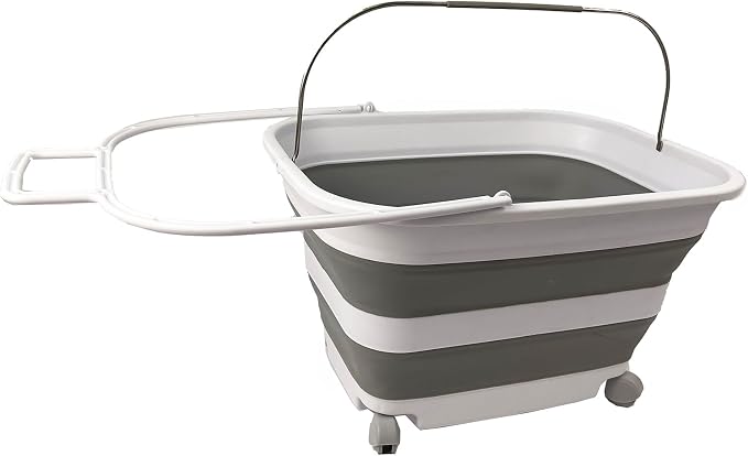 SAMMART 35L (9.24 Gallons) Collapsible Plastic Laundry Basket with Handle and Wheels - Foldable Pop Up Storage Container/Washing Tub - Space Saving (1, White/Grey) by SAMMART
