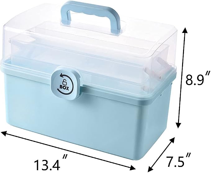 Sooyee Craft Organizers and Storage,Plastic Box with 3-Tier Fold Tray and Handle,Portable Lockable Container for Arts, Crafts,Cosmetic, Sewing, Toy, Washi Tape, Lego,13.4x7.5x8.9 in,Clear/Blue - Image 2