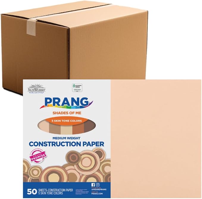 Prang Construction Paper, Shades of Me, 12" x 18", 50/Pack, 25 Packs | Formerly SunWorks, Multicultural Craft Paper, Medium Weight, 5 Assorted Skin Tone Colors, 1250 Sheets Total, P9512 by Prang