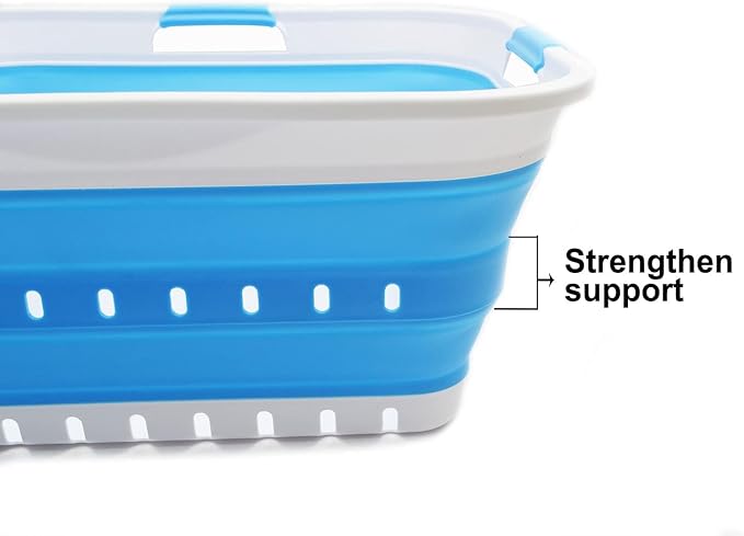 SAMMART 42L (11 gallon) Collapsible Plastic Laundry Basket - Foldable Pop Up Storage Container/Organizer - Portable Basket - Space Saving Hamper/Basket (2, White/Marine Blue) - Image 5