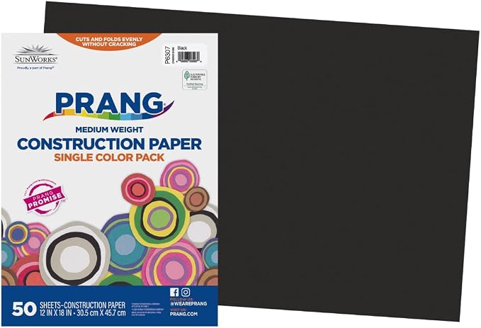 Prang Construction Paper, 12" x 18", Black, 50/Pack, 25 Packs | Formerly SunWorks, Class Pack, 1250 Sheets Total, P6307 - Image 2