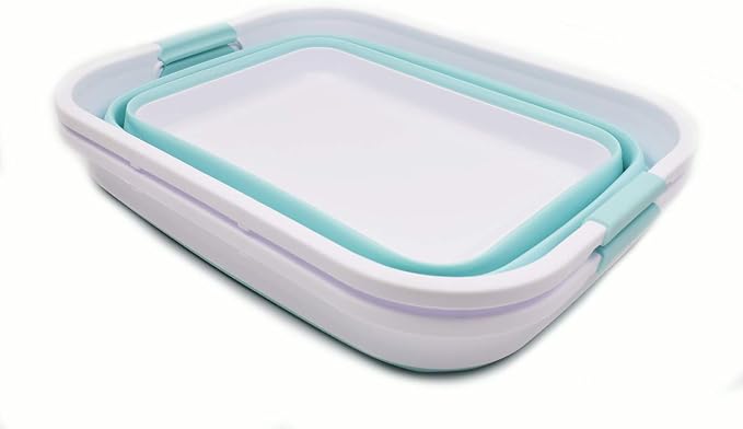 SAMMART 41L (10.8 gallon)Collapsible Plastic Laundry Basket-Foldable Pop Up Storage Container-Portable Washing Tub - Space Saving Hamper/Basket, Water capacity: 32L (8.4 gallon) (2, White/Lake Green) - Image 2