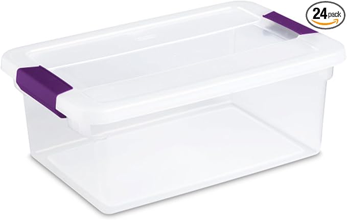 Sterilite 24-Pack ClearView Latch Box, Stackable Storage Organizer Bins for Home, 15 Quart | Clear Plastic Organizers with Color Accent Latches for Closet, Bedroom, Shelving Units, Dorm Room and Home Organization by Sterilite