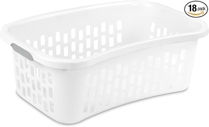 Sterilite 18 Pack HipHold Laundry Basket, Plastic Rectangle Clothes Hamper with Comfort Grip Handles & Reinforced Rim, 1.5 Bushel Capacity, White by Sterilite