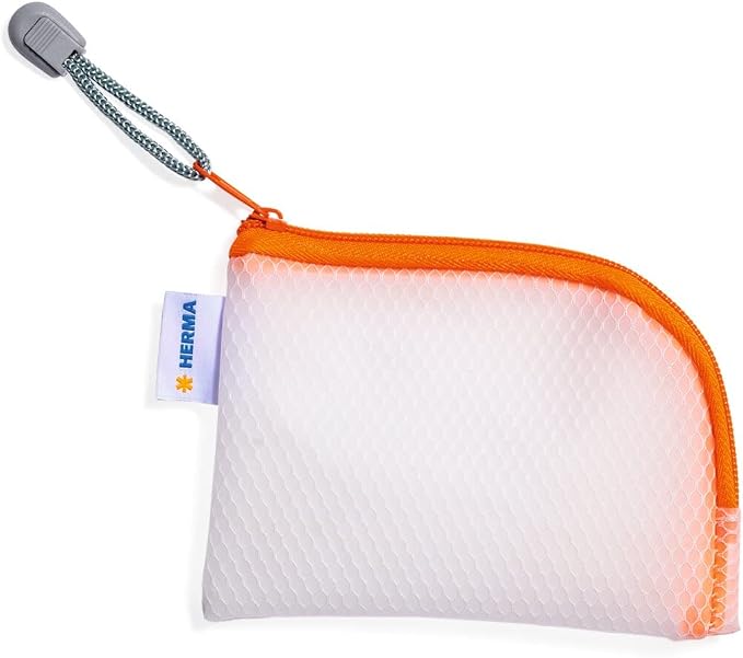 HERMA 20253 Zip Pocket Travel Case A7 Transparent Orange, Small Lockable Transparent Pocket with Zip, Toiletry Bag for Mobile Phone, Charging Cable, Cosmetics, Pens, Keys by HERMA