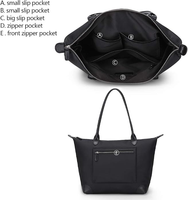 DORIS&JACKY Women Lightweight Tote Bag Designer Leather Work Shoulder Purse | Large Foldable Waterproof Nylon Hobo, Soft Fashion Casual Travel Gym Shopping Handbags with Long Leather Strap - Image 5