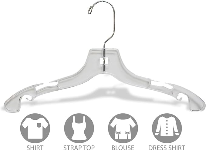 Clear Plastic Junior Top Hanger, (Box of 50) Small 14 inch Space Saving Teen Shirt Hangers with Notches and 360 Degree Chrome Swivel Hook - Image 3