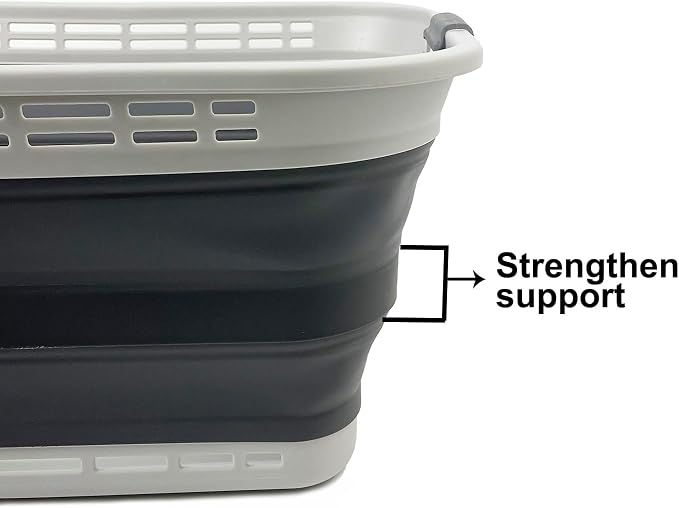 SAMMART 42L (11 Gallons) Collapsible Plastic Laundry Basket - Foldable Pop Up Storage Container/Organizer - Portable Washing Tub - Space Saving Hamper/Basket [BPA Free] (Grey/Steel Grey) - Image 4