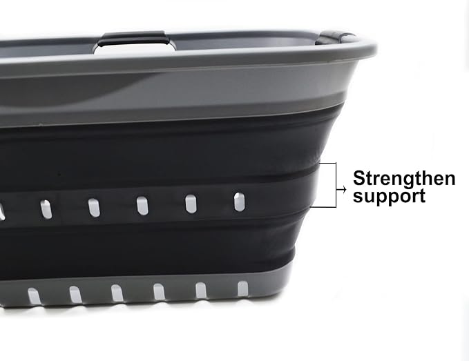 SAMMART 42L (11 gallon) Collapsible Plastic Laundry Basket - Foldable Pop Up Storage Container/Organizer - Portable Basket - Space Saving Hamper/Basket (2, Grey/Black) - Image 6