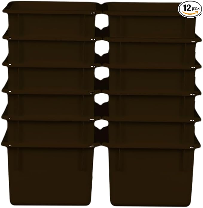 Wood Designs Cubby Storage Bin, Heavy Duty Plastic Containers for Kids Brown Cubby Tray Set of 12 by Unknown
